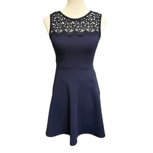 Lulus Navy Blue Lace Bodice Fit & Flare Short A-line Dress XS Sleeveless